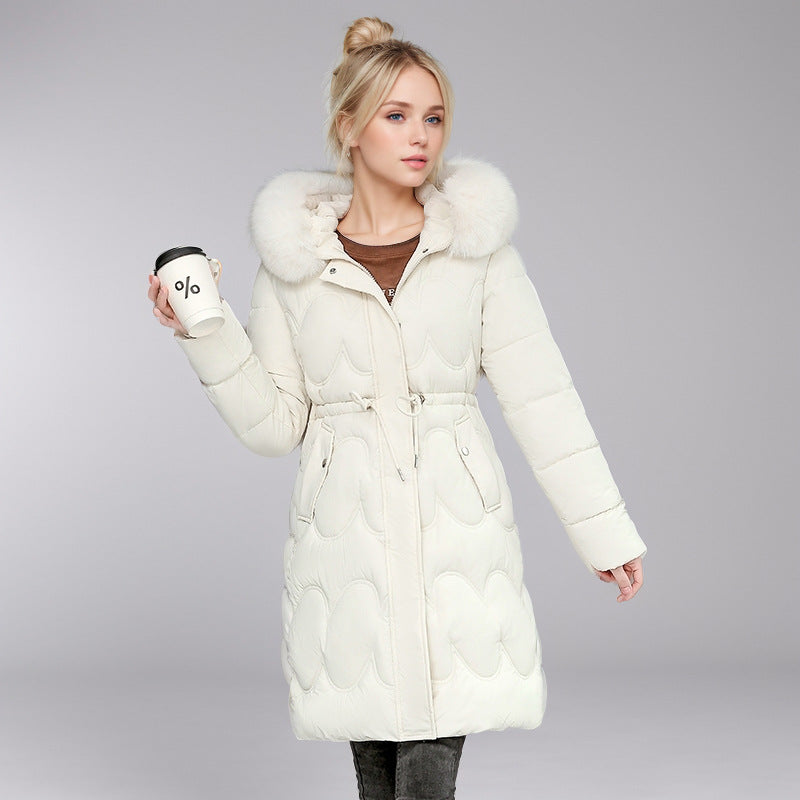 Damen modischer Puffer-Mantel mit abnehmbarem Kunstfellkragen und taillierbarem Gummizug Heidi-Mode