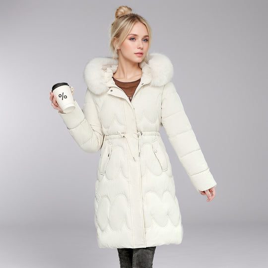 Damen modischer Puffer-Mantel mit abnehmbarem Kunstfellkragen und taillierbarem Gummizug Heidi-Mode