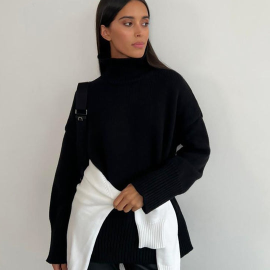 Damen Kuscheliger Rollkragenpullover aus hochwertiger Baumwollmischung mit lockerer Passform Heidi-Mode