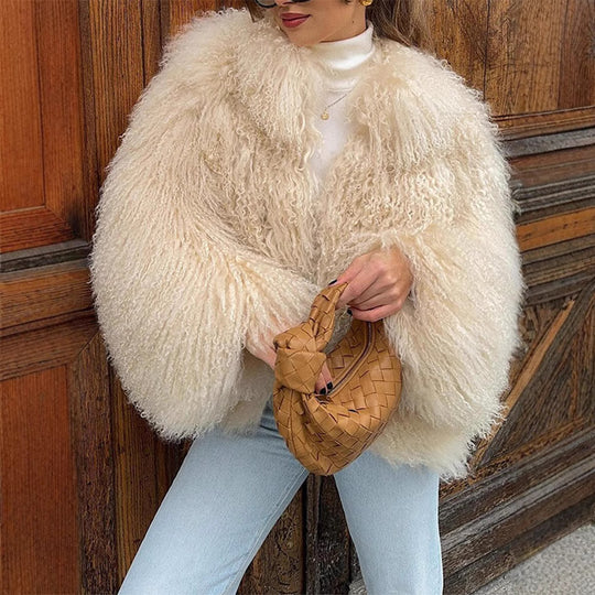 Damen Eleganter Kunstpelzmantel mit hohem Kragen und stilvollem Schnitt Heidi-Mode