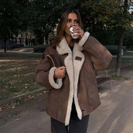 Damen Warme Lammfelljacke mit bequemem Schnitt Heidi-Mode