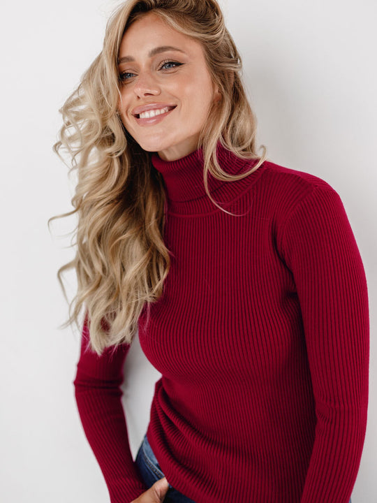 Damen Rollkragenpullover mit geripptem Design und lässigem Schnitt Heidi-Mode