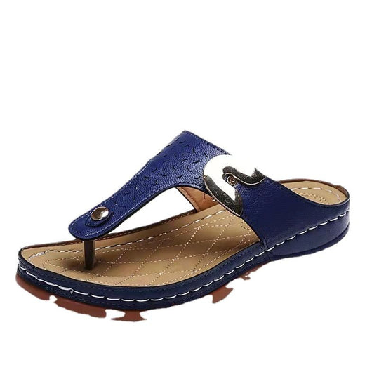 Damen Fußbett Sandalen mit geschwungenem Riemen und dekorativem Schnallenakzent Heidi-Mode
