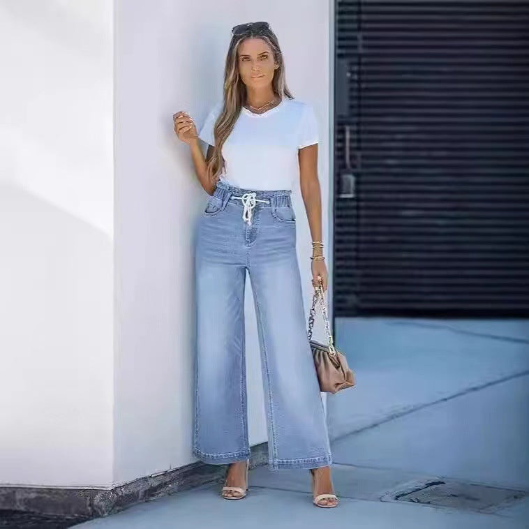Damen Weite Jeanshose mit lässigem Kordelzug Heidi-Mode