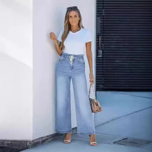 Damen Weite Jeanshose mit lässigem Kordelzug Heidi-Mode