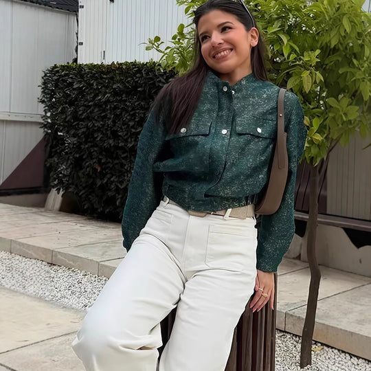 Damen modische Utility-Jacke mit Taschen und Druckknöpfen Heidi-Mode