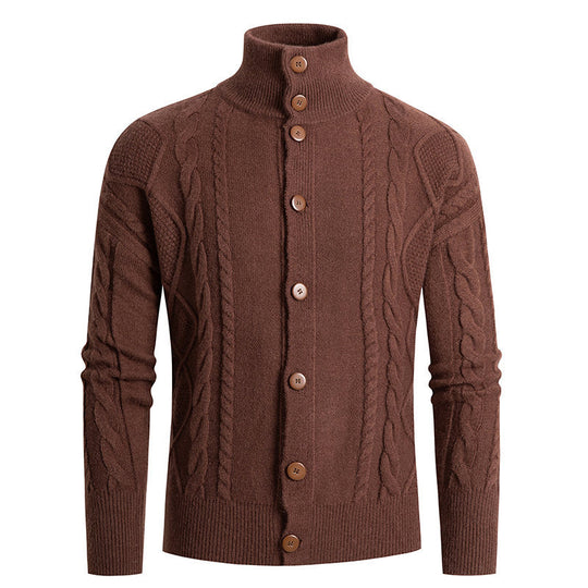 Herren Strickjacke mit klassischem Kabelmuster und hohem Stehkragen Heidi-Mode