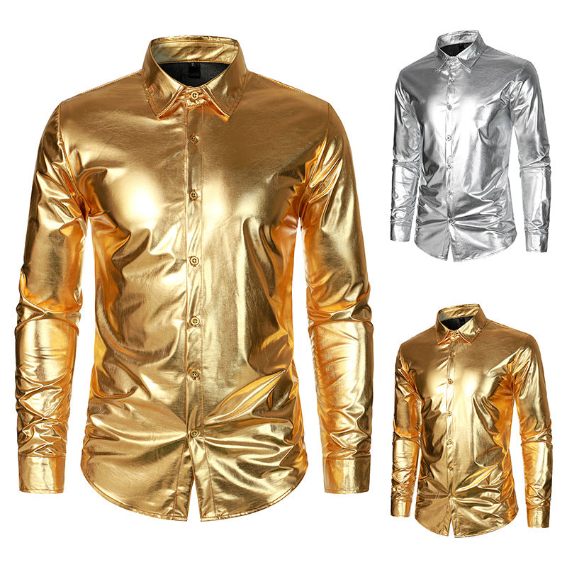 Herren Shiny Metallic Knopf-bra Shirt Heidi-Mode