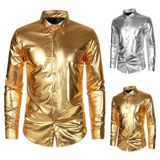 Herren Shiny Metallic Knopf-bra Shirt Heidi-Mode