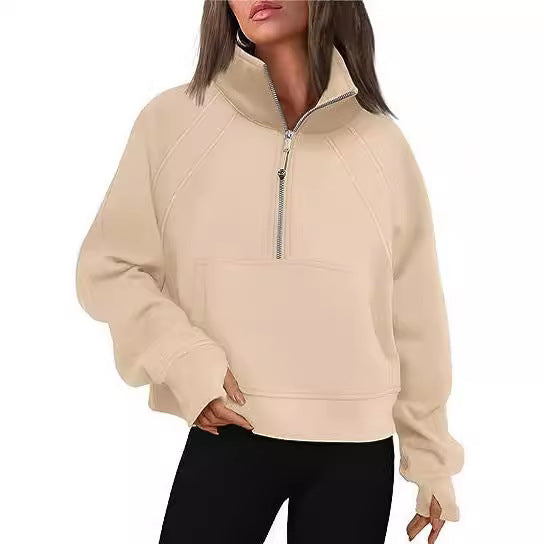 Damen Sportlicher Pullover mit hohem Kragen und Reißverschluss Heidi-Mode