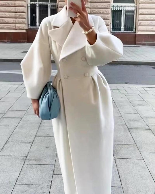 Damen eleganter Trenchcoat mit hohem Schlitz und Puffärmeln Heidi-Mode