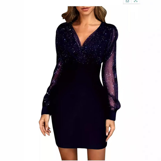 Damen Glitzerndes Cocktailkleid mit transparenten Ärmeln Heidi-Mode