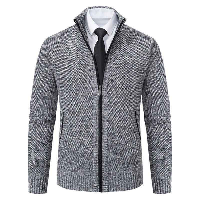 Herren elegante Strickjacke mit durchgehendem Reißverschluss und strukturiertem Design Heidi-Mode