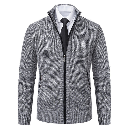 Herren elegante Strickjacke mit durchgehendem Reißverschluss und strukturiertem Design Heidi-Mode