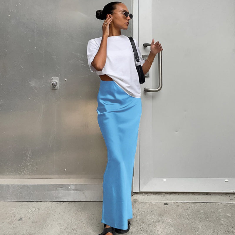 Damen Bodenlanger Satin Maxi-Rock Heidi-Mode