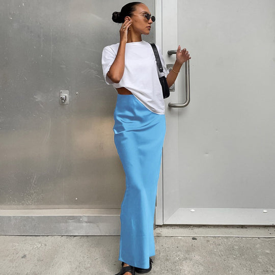 Damen Bodenlanger Satin Maxi-Rock Heidi-Mode