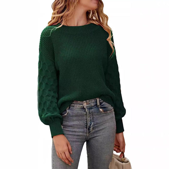 Damen modischer Strickpullover mit strukturierten Ärmeln und Rundhalsausschnitt Heidi-Mode