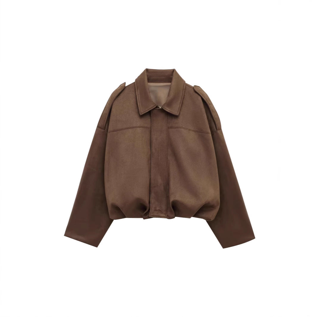 Damen lockere Cropped Jacke aus Wildlederimitat Heidi-Mode