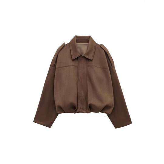 Damen lockere Cropped Jacke aus Wildlederimitat Heidi-Mode