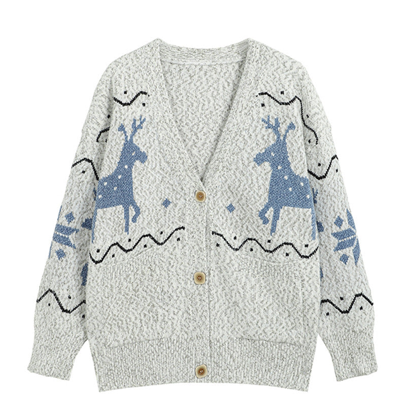 Damen Gemütlicher Cardigan mit Rentier-Motiv und Taschen Heidi-Mode