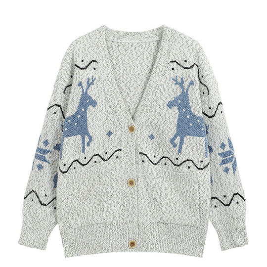 Damen Gemütlicher Cardigan mit Rentier-Motiv und Taschen Heidi-Mode