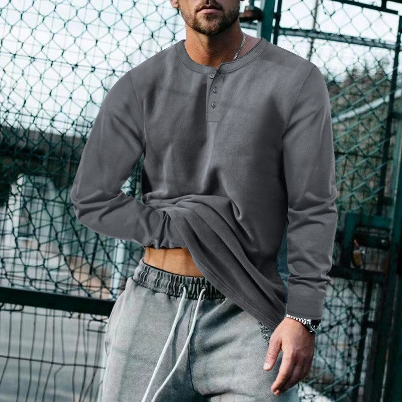 Herren lässiges Langarmshirt mit Knopfleiste und weichem Material Heidi-Mode