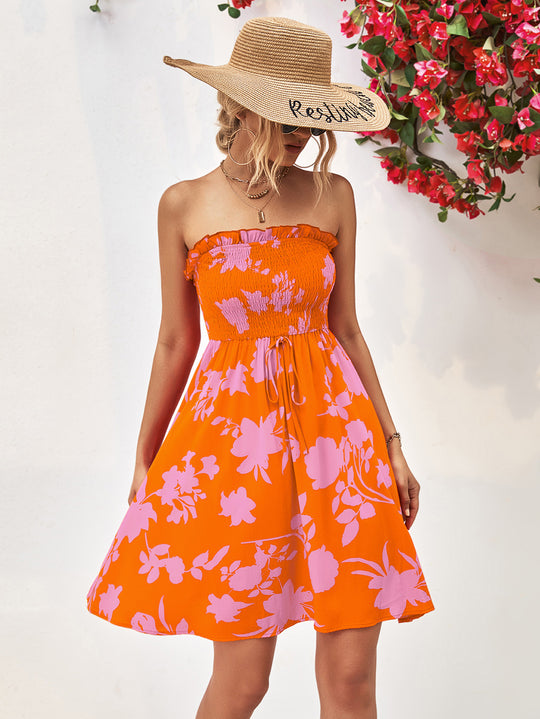 Damen Sommerliches Strapless Kleid mit floralen Mustern Heidi-Mode