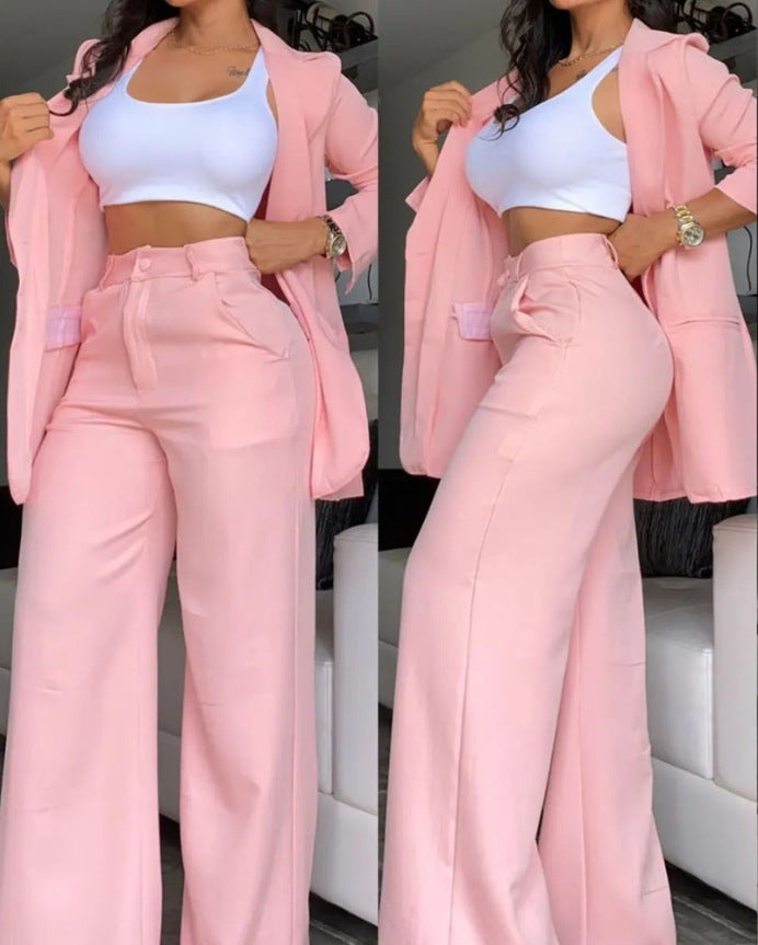 Damen elegantes Blazer- und Hosen-Set mit weitem Schnitt Heidi-Mode