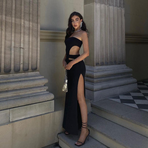 Damen Maxi-Kleid mit elegantem Asymmetrischem Ausschnitt und Innovativem Cut-Out-Design Heidi-Mode
