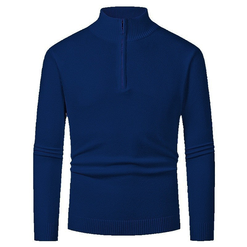 Herren Strickpullover mit hohem Kragen und halbem Reißverschluss Heidi-Mode