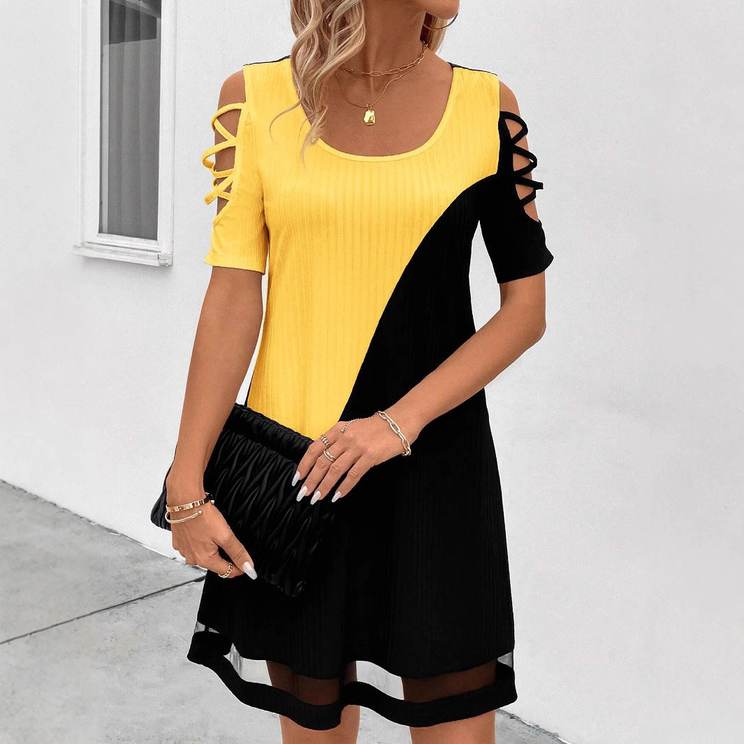 Damen modisches Freizeitkleid mit Cut-Out Ärmeln und asymmetrischem Design Heidi-Mode