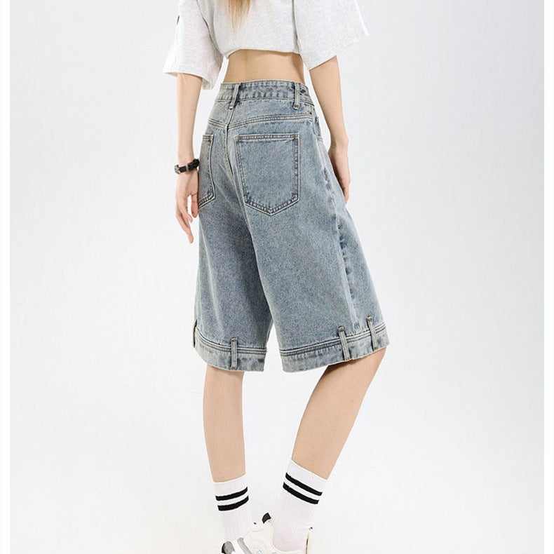 Damen klassische Denim-Shorts mit weitem Bein Heidi-Mode