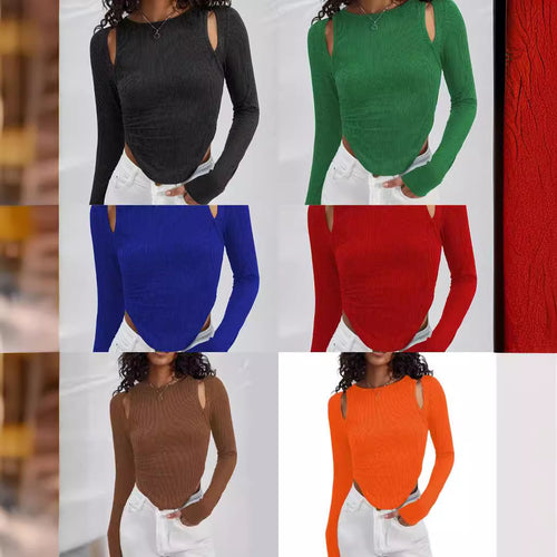 Damen Langarmshirt mit asymmetrischem Cut-Out und Rippstruktur Heidi-Mode