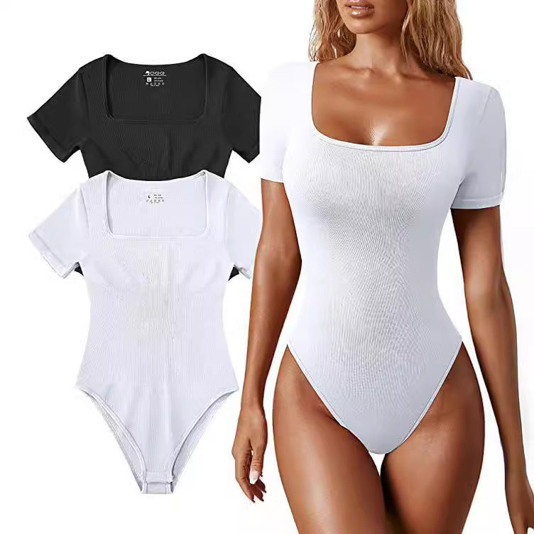 Damen Figurbetontes Oberteil mit quadratischem Ausschnitt und elastischem Material Heidi-Mode