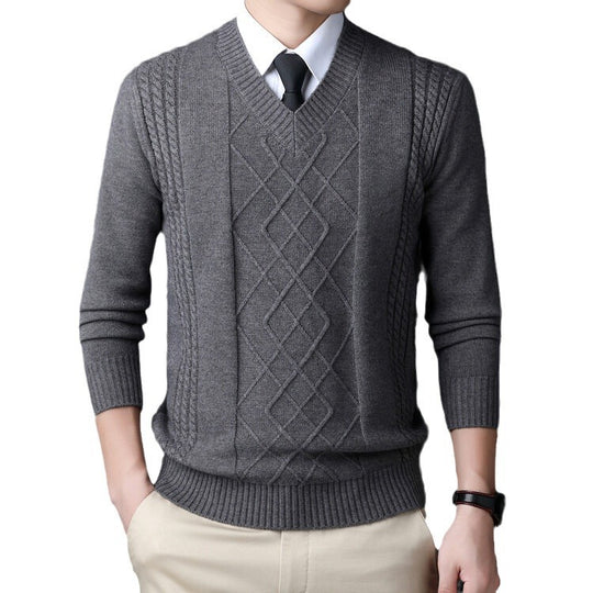 Herren V-Ausschnitt Pullover im modernen Zopfmuster Heidi-Mode