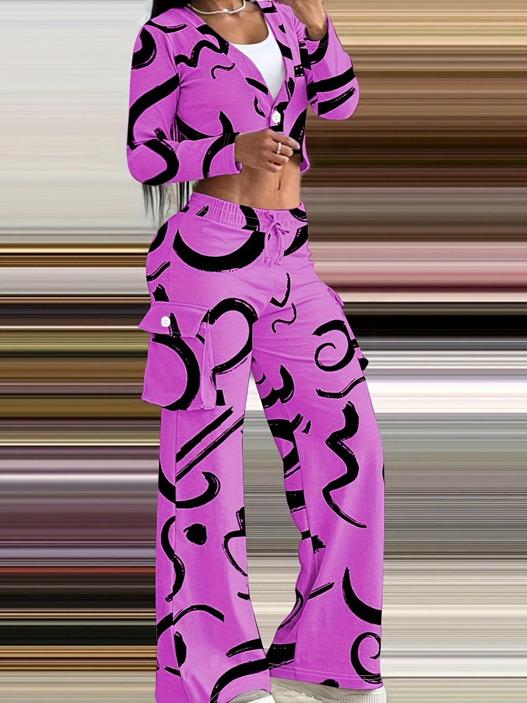 Damen Lässiges Set mit kreativem Print und bequemen Hosen Heidi-Mode