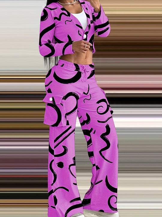 Damen Lässiges Set mit kreativem Print und bequemen Hosen Heidi-Mode