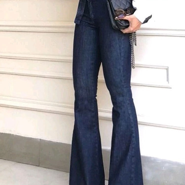 Damen elegante Bootcut-Jeans mit hohem Bund und Gürtel Heidi-Mode