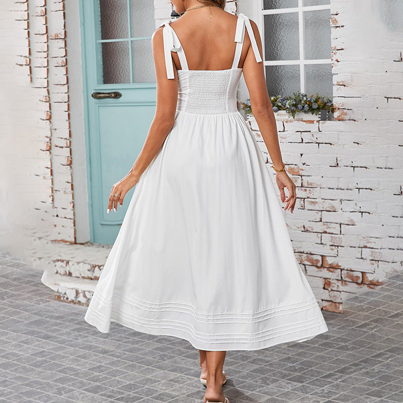 Damen Maxi-Kleid mit V-Ausschnitt und eleganten Spagettiträgern Heidi-Mode
