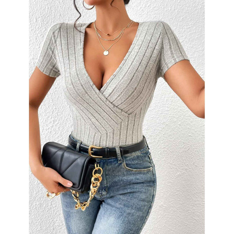 Damen Wickelbody mit dekorativem Streifenmuster Heidi-Mode