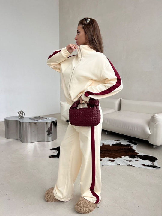 Damen sportlicher Fleece-Jogginganzug mit elastischem Bund und praktischen Taschen Heidi-Mode