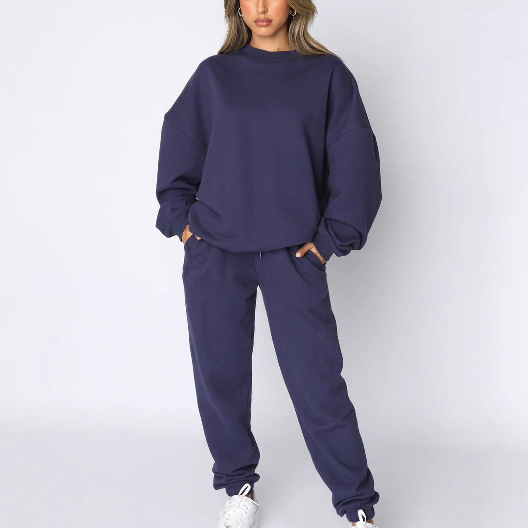 Damen bequemer und eleganter Freizeit-Loungewear-Anzug mit Kordelzug und hohen Bündchen Heidi-Mode