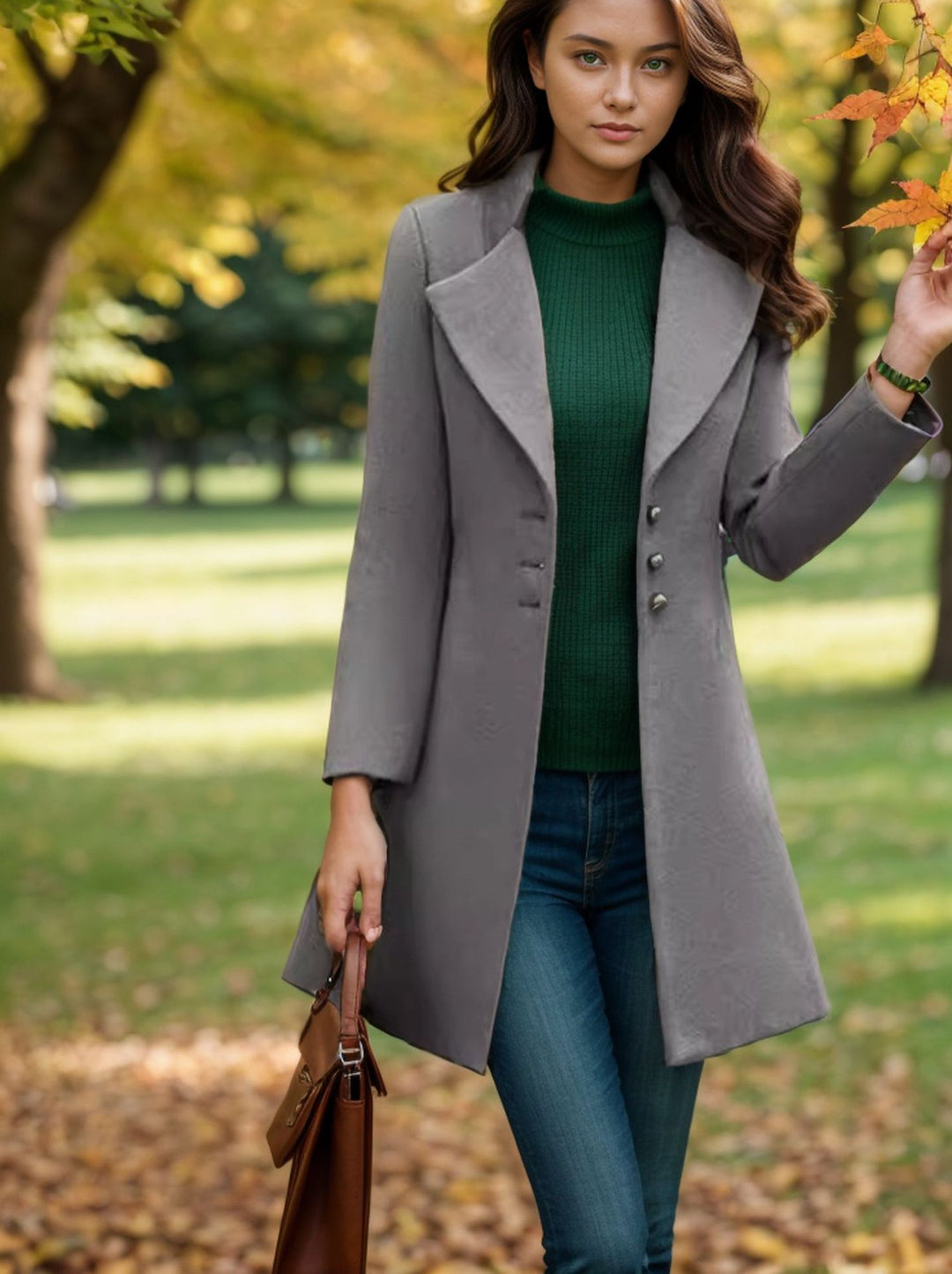Damen eleganter und taillierter Trenchcoat mit strukturiertem Gewebe Heidi-Mode