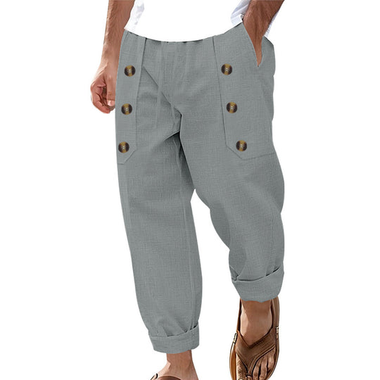 Herren Bequeme Leinenhose mit seitlichen Knöpfen und elastischem Bund Heidi-Mode