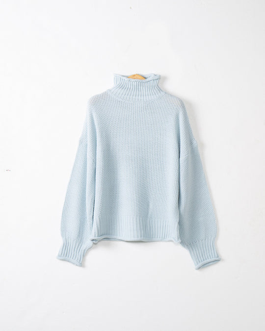 Damen modischer Pullover mit hohem Kragen und strukturierter Textur Heidi-Mode