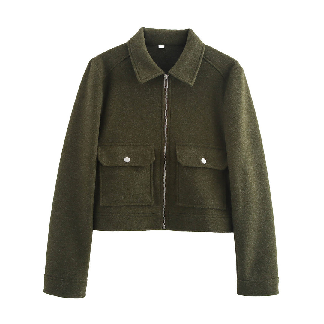 Damen kurze Fleecejacke mit stilvollen Brusttaschen und elegantem Kragen Heidi-Mode