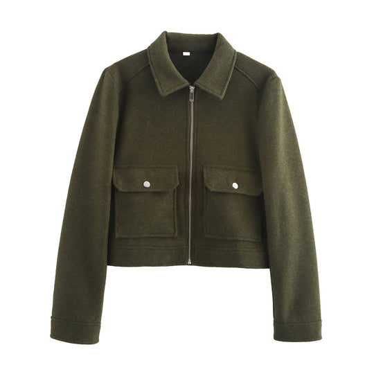 Damen kurze Fleecejacke mit stilvollen Brusttaschen und elegantem Kragen Heidi-Mode