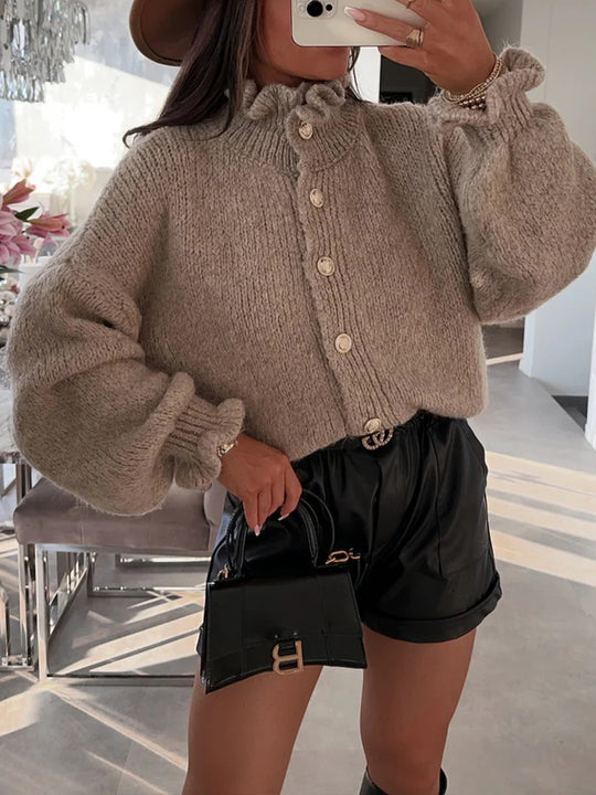 Damen Strickjacke mit modischem Kragen und Knopfdetails Heidi-Mode