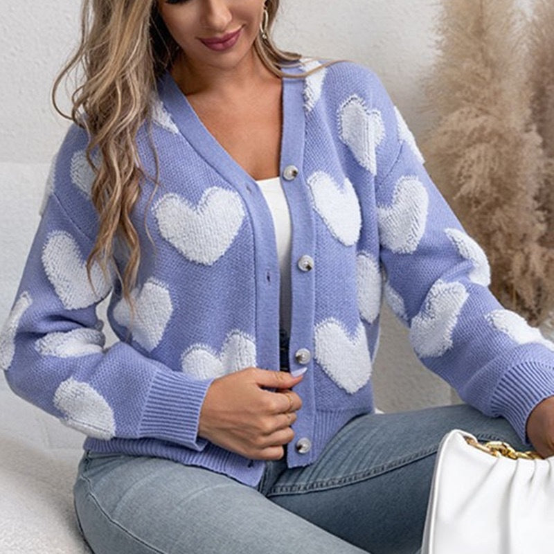 Damen kuschelige Strickjacke mit Herzmuster Heidi-Mode