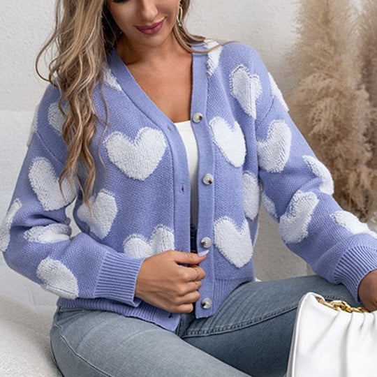 Damen kuschelige Strickjacke mit Herzmuster Heidi-Mode